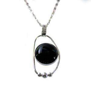 Pendant in 950 Solid  Sterling Silver & Black Onix